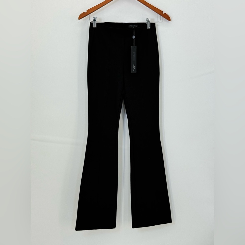 NWT Rag & Bone Simone Flare Black Pants Pull On Stretchy Seamed Size 2 Career - Picture 4 of 13